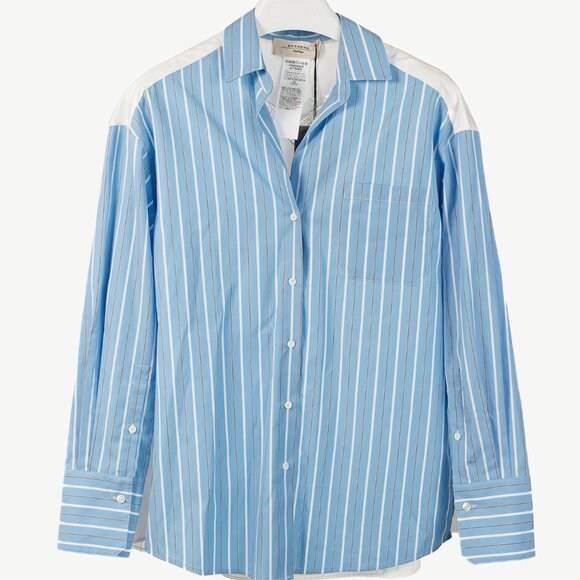 Weekend Max Mara Nadar Light Blue Striped Embroidered Cotton Poplin Shirt - Picture 2 of 16